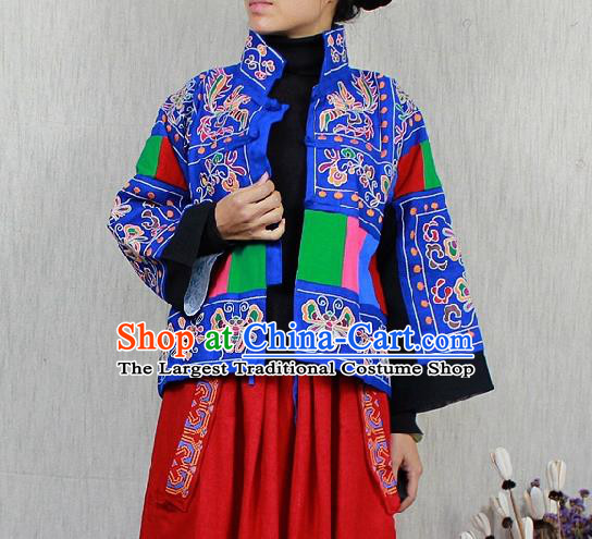 Traditional Chinese Embroidered Blue Short Coat National Costume Tang Suit Plated Buttons Upper Outer Garment for Women