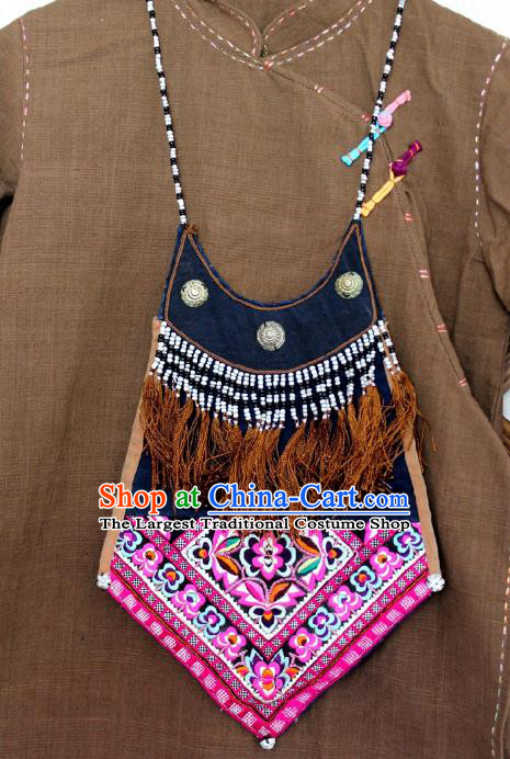 Chinese Handmade Miao Nationality Silver Beads Tassel Necklet Accessories Traditional Minority Ethnic Necklace for Women