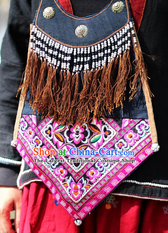 Chinese Handmade Miao Nationality Silver Beads Tassel Necklet Accessories Traditional Minority Ethnic Necklace for Women
