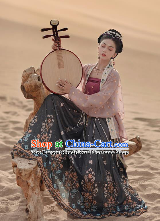 Traditional Chinese Song Dynasty Young Woman Hanfu Dress Apparels Ancients Dance Lady Historical Costumes Blouse Strapless and Skirt Full Set