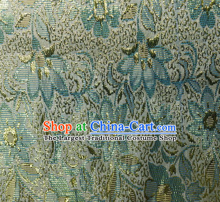 Chinese Traditional Flowers Pattern Design Blue Brocade Fabric Tapestry Cloth Asian Silk Material
