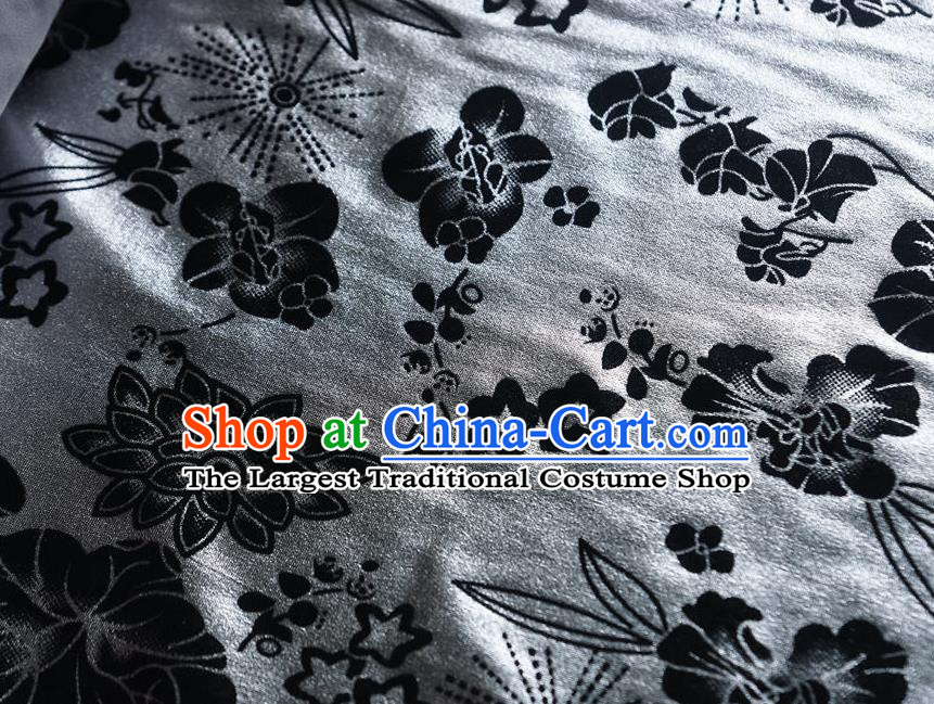 Chinese Traditional Flowers Pattern Design Grey Flocking Fabric Velvet Cloth Asian Pleuche Material