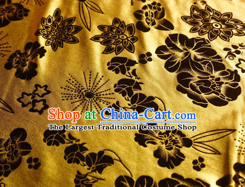Chinese Traditional Flowers Pattern Design Golden Flocking Fabric Velvet Cloth Asian Pleuche Material