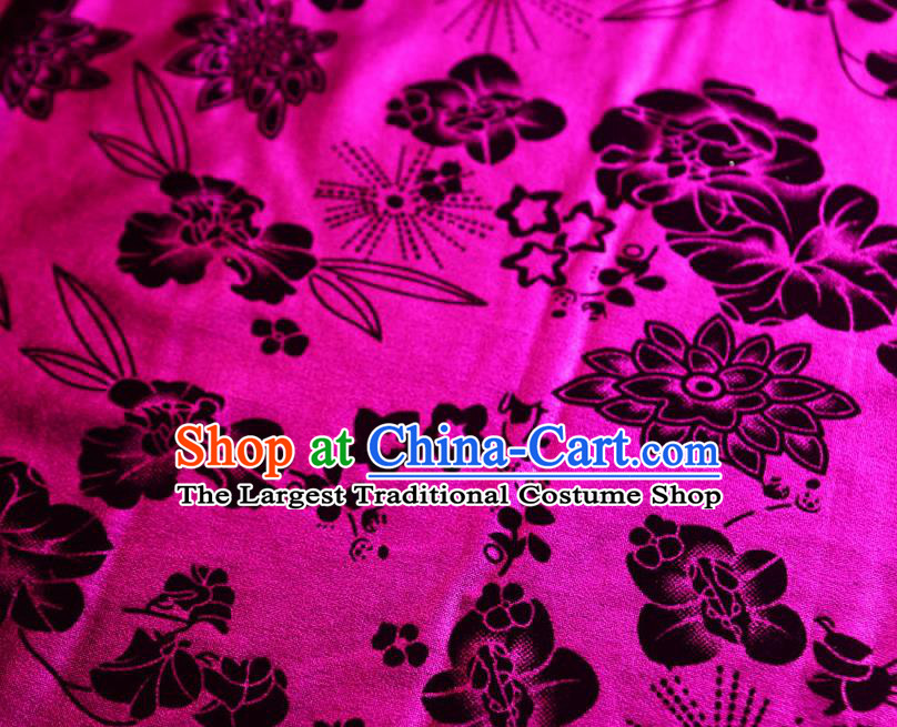 Chinese Traditional Flowers Pattern Design Rosy Flocking Fabric Velvet Cloth Asian Pleuche Material