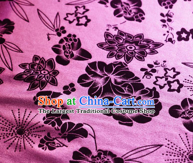 Chinese Traditional Flowers Pattern Design Pink Flocking Fabric Velvet Cloth Asian Pleuche Material