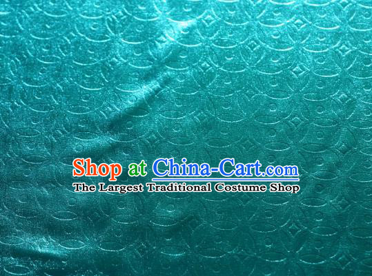 Chinese Traditional Copper Cash Pattern Design Lake Blue Spandex Fabric Cloth Material Asian Dress Anaglyph Drapery