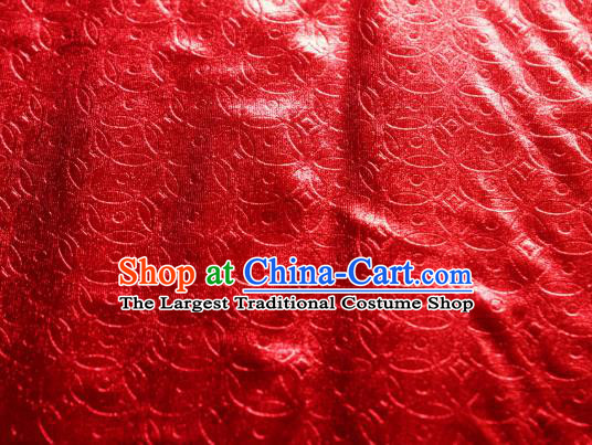Chinese Traditional Copper Cash Pattern Design Red Spandex Fabric Cloth Material Asian Dress Anaglyph Drapery