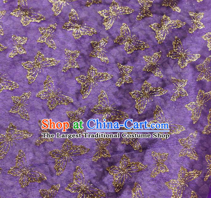 Chinese Traditional Butterfly Pattern Design Purple Veil Fabric Cloth Organdy Material Asian Dress Grenadine Drapery