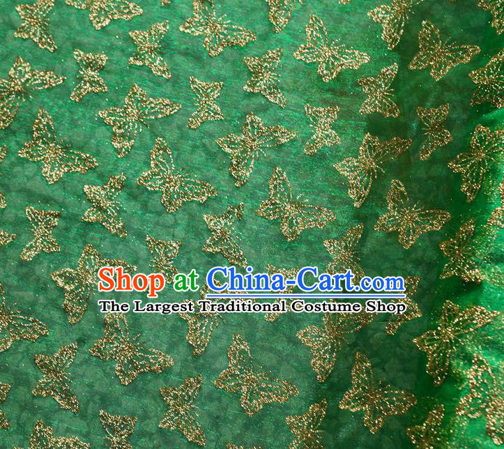 Chinese Traditional Butterfly Pattern Design Green Veil Fabric Cloth Organdy Material Asian Dress Grenadine Drapery
