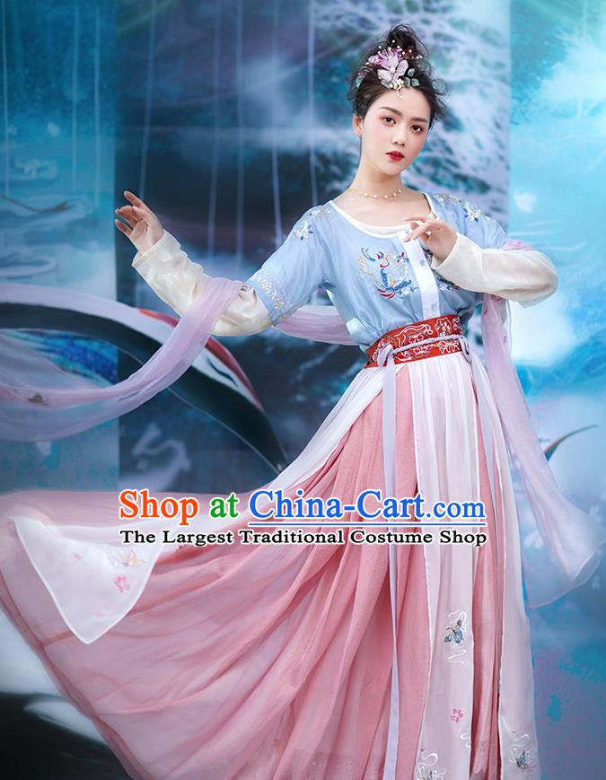Traditional Chinese Ancient Goddess Hanfu Dress Apparels Tang Dynasty Palace Lady Embroidered Historical Costumes Complete Set