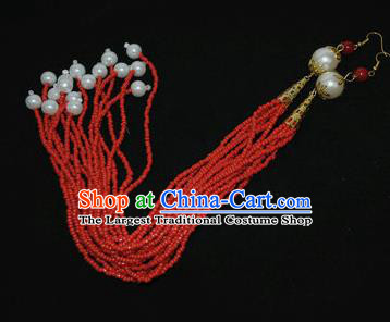 Chinese Traditional Qing Dynasty Imperial Concubine Tassel Headwear Ancient Manchu Princess Hair Accessories Pearls Hair Clip