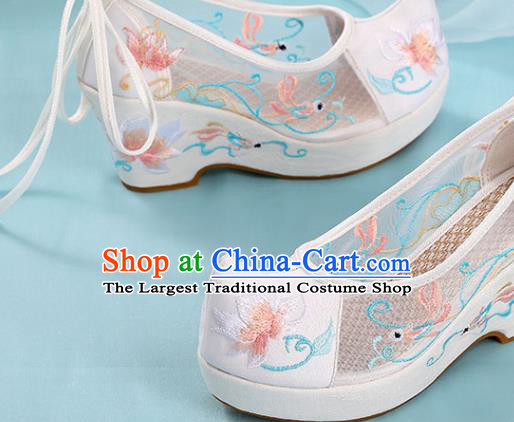 Chinese Traditional National Shoes Embroidered White Shoes Hanfu Shoes Women Shoes High Heels Sandals