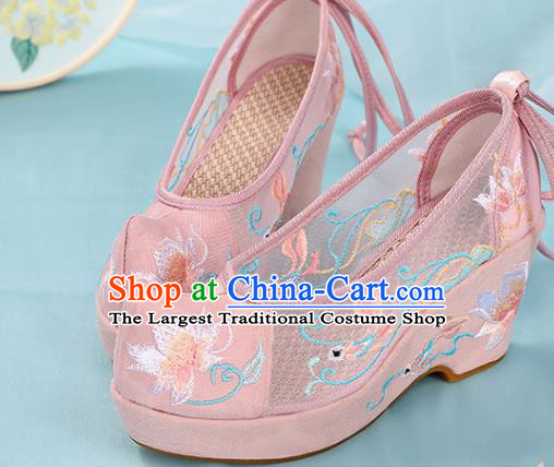 Chinese Traditional National Shoes Embroidered Pink Shoes Hanfu Shoes Women Shoes High Heels Sandals
