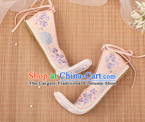 Chinese Ancient Embroidery Plum Blossom Pink Shoes Court Lady Shoes Embroidered Shoes Princess Satin Shoes Handmade Shoes