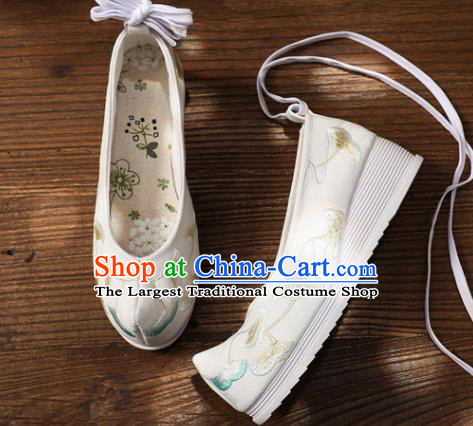 Chinese Traditional National Shoes Cloth Shoes Embroidered Ginkgo Leaf Shoes Hanfu Shoes Women Shoes Handmade Wedges Heel Shoes