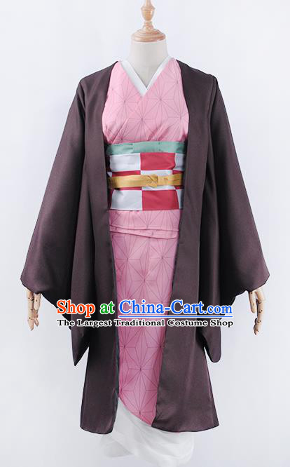 Traditional Japanese Costumes Japan Kimono Cosplay Haori and Yukata Dress Belt Complete Set for Women