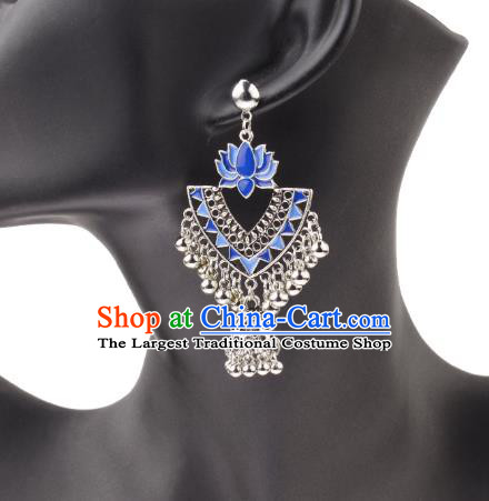 Asian India Traditional Blue Lotus Eardrop Asia Indian Earrings Bollywood Dance Jewelry Accessories for Women