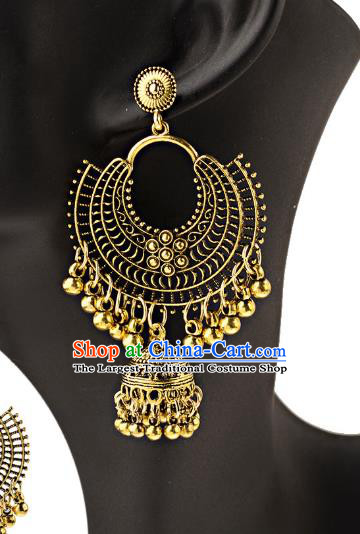 Asian India Traditional Golden Bells Eardrop Asia Indian Tassel Earrings Belly Dance Jewelry Accessories for Women
