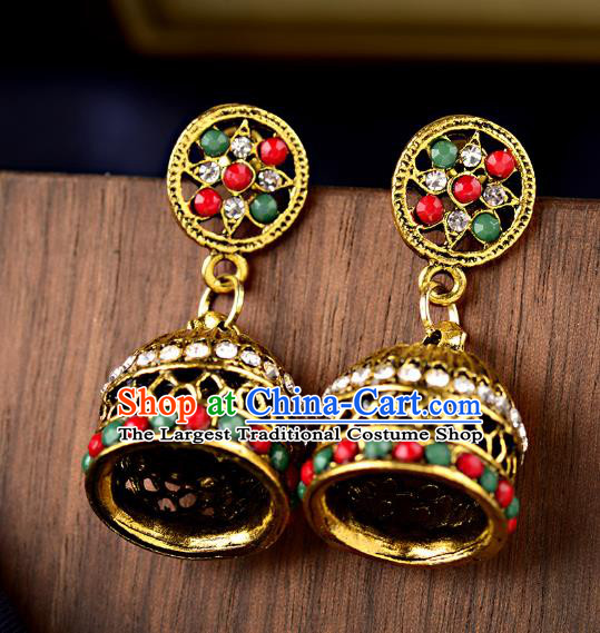 Asian India Traditional Colorful Beads Eardrop Asia Indian Golden Earrings Belly Dance Jewelry Accessories for Women
