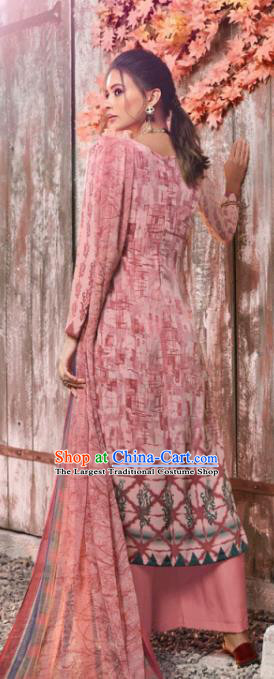 Asian India National Costumes Asia Indian Traditional Printing Pink Crepe Dress Sari and Loose Pants for Women