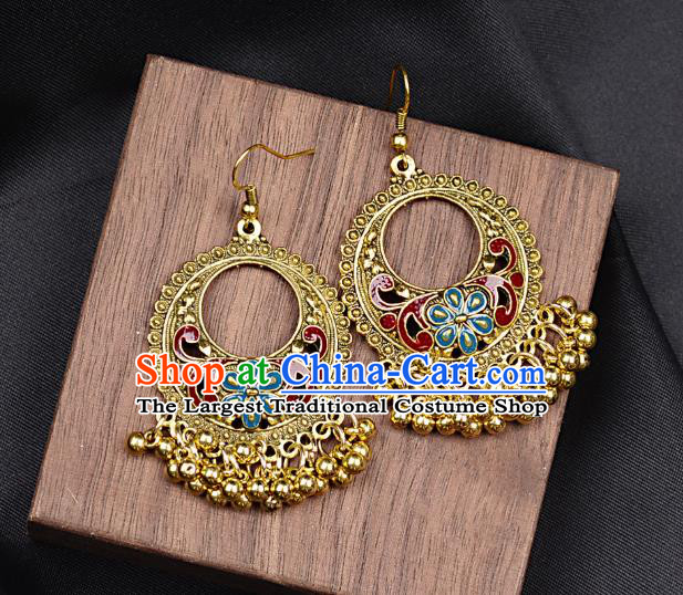 Asian India Traditional Golden Eardrop Asia Indian Bells Tassel Earrings Belly Dance Jewelry Accessories for Women