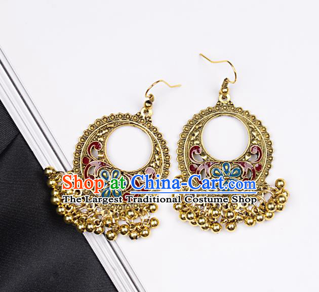 Asian India Traditional Golden Eardrop Asia Indian Bells Tassel Earrings Belly Dance Jewelry Accessories for Women
