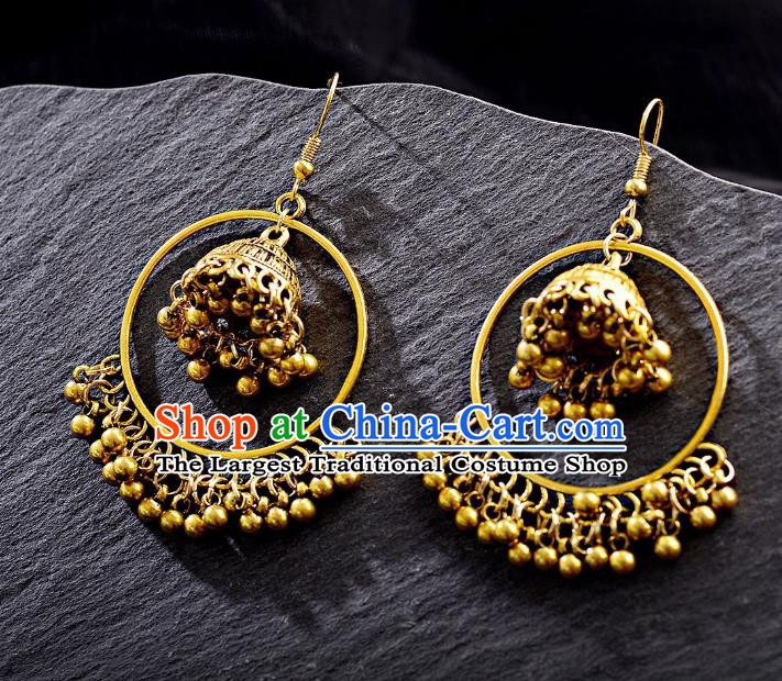 Asian India Traditional Accessories Asia Indian Bollywood Dance Earrings Jewelry Golden Bells Tassel Eardrop for Women