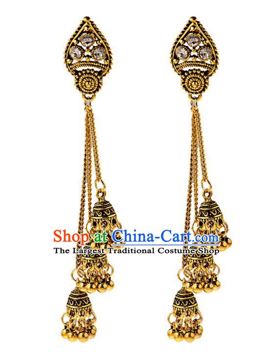 Asian India Traditional Accessories Asia Indian Bollywood Dance Golden Birdcage Earrings Jewelry Bells Tassel Eardrop for Women