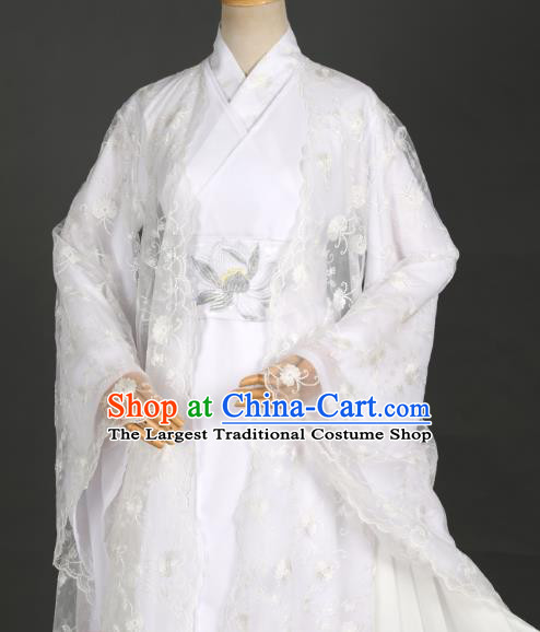 Traditional Chinese Cosplay Goddess Princess White Hanfu Dress Costumes Ancient Female Swordsman Clothing Heroine Apparel for Women