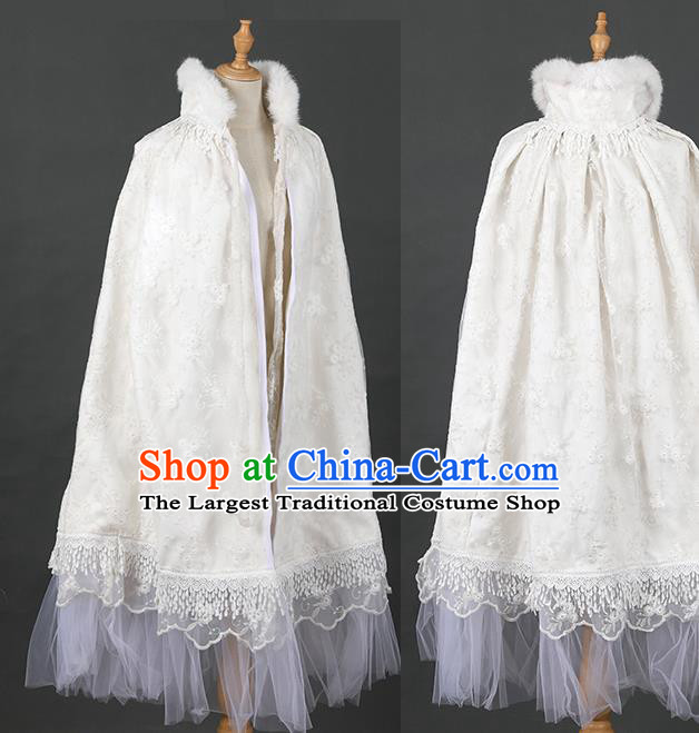 Traditional Chinese Cosplay Goddess Hanfu Dress Costumes Ancient Princess Clothing White Lace Cloak for Women