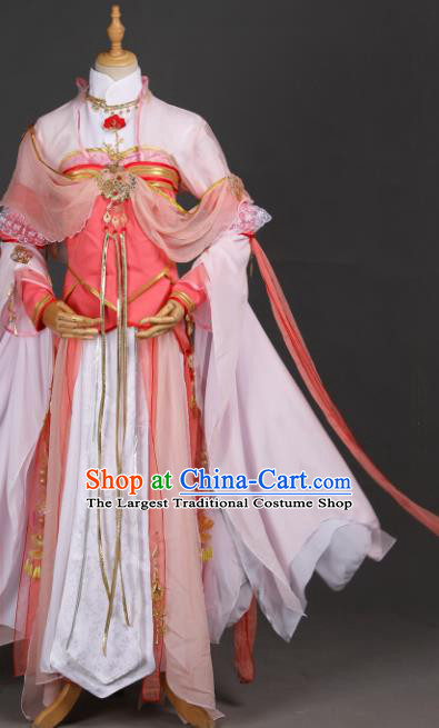 Traditional Chinese Cosplay Fairy Princess Pink Hanfu Dress Costumes Ancient Chivalrous Woman Clothing