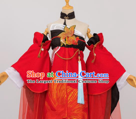 Traditional Chinese Cosplay Young Lady Hanfu Dress Costumes Ancient Fairy Clothing and Hair Accessories for Women