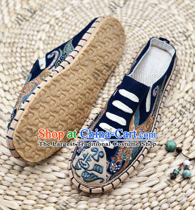 Chinese Traditional National Navy Canvas Shoes Embroidered Shoes Martial Arts Shoes Men Shoes Handmade Multi Layered Shoes