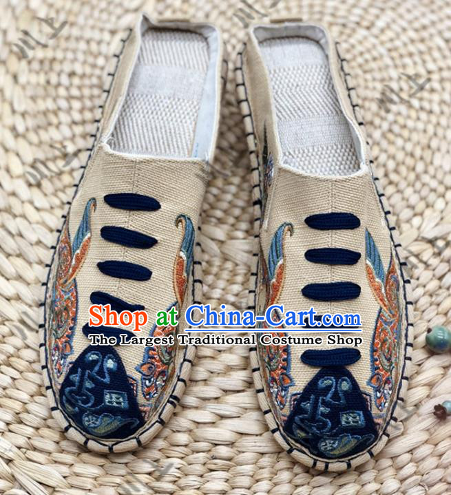 Chinese Traditional National Beige Canvas Shoes Embroidered Shoes Martial Arts Shoes Men Shoes Handmade Multi Layered Shoes