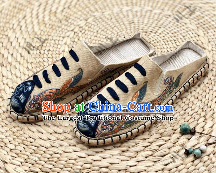 Chinese Traditional National Beige Canvas Shoes Embroidered Shoes Martial Arts Shoes Men Shoes Handmade Multi Layered Shoes