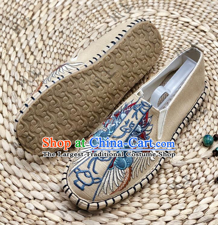 Chinese Traditional National Embroidery Khaki Cloth Shoes Martial Arts Shoes Men Shoes Handmade Shoes Embroidered Shoes