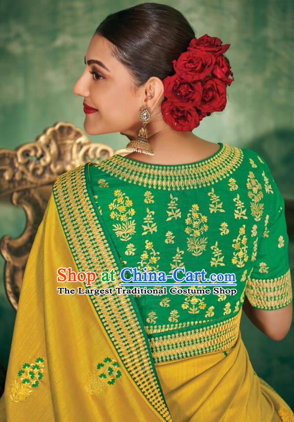 Asian India National Dance Yellow Silk Saree Asia Indian Traditional Costumes Court Princess Bollywood Blouse and Sari Dress for Women