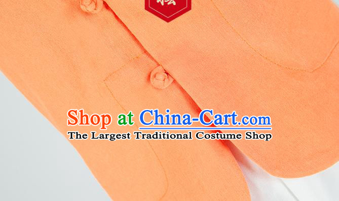 Professional Chinese Tai Chi Orange Flax Short Sleeve Blouse Martial Arts Shaolin Gongfu Costumes Kung Fu Training Garment Tang Suit Upper Outer for Women