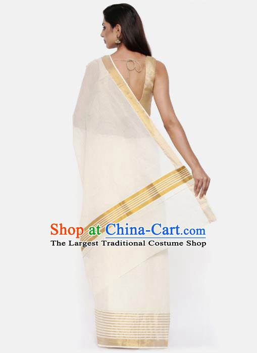 Asian India National White Saree Asia Indian Festival Dance Costumes Traditional Female Blouse and Sari Skirt Full Set