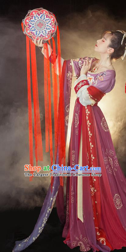 Traditional Chinese Tang Dynasty Court Maid Historical Costumes Ancient Palace Lady Hanfu Dress Apparel Half Sleeved Garment Blouse and Skirt Full Set