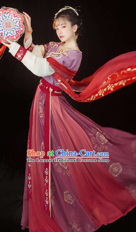Traditional Chinese Tang Dynasty Court Maid Historical Costumes Ancient Palace Lady Hanfu Dress Apparel Half Sleeved Garment Blouse and Skirt Full Set