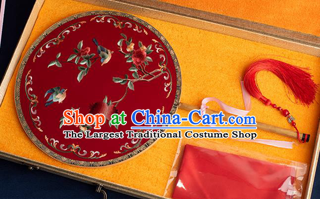 China Traditional Wedding Silk Fan Embroidered Phoenix Peony Palace Fan Handmade Hanfu Circular Fan