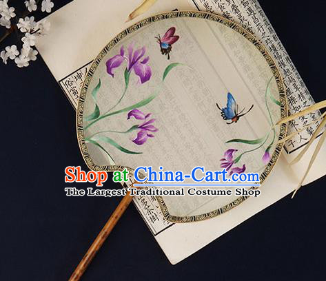 China Embroidered Orchid Butterfly Palace Fan Handmade Bride Hanfu Fan Traditional White Silk Fan
