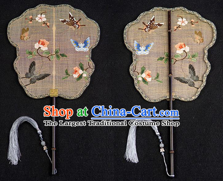 China Classical Hanfu Fan Handmade Palace Fan Traditional Ancient Princess Embroidered Butterfly Silk Fan