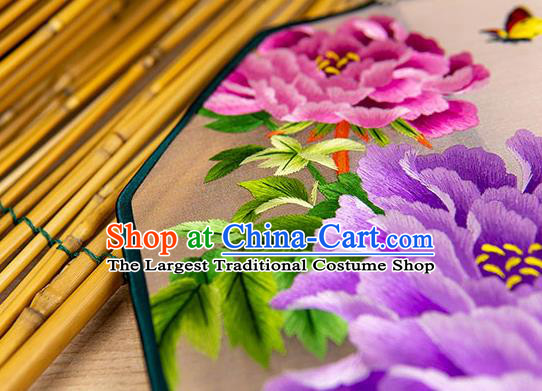 China Classical Hanfu Silk Fan Handmade Ancient Princess Palace Fan Traditional Embroidered Purple Peony Fan