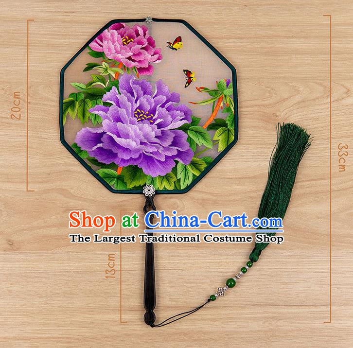 China Classical Hanfu Silk Fan Handmade Ancient Princess Palace Fan Traditional Embroidered Purple Peony Fan