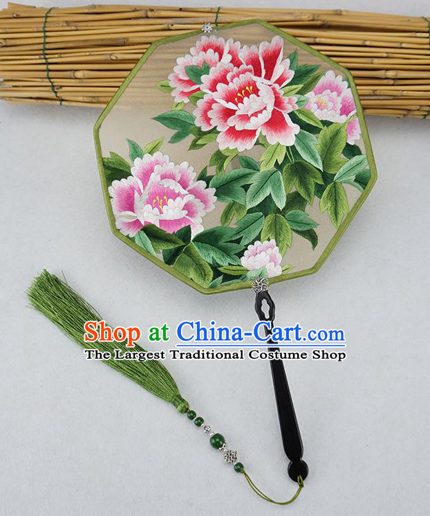 China Handmade Ancient Princess Palace Fan Traditional Embroidered Peony Fan Classical Hanfu Silk Fan