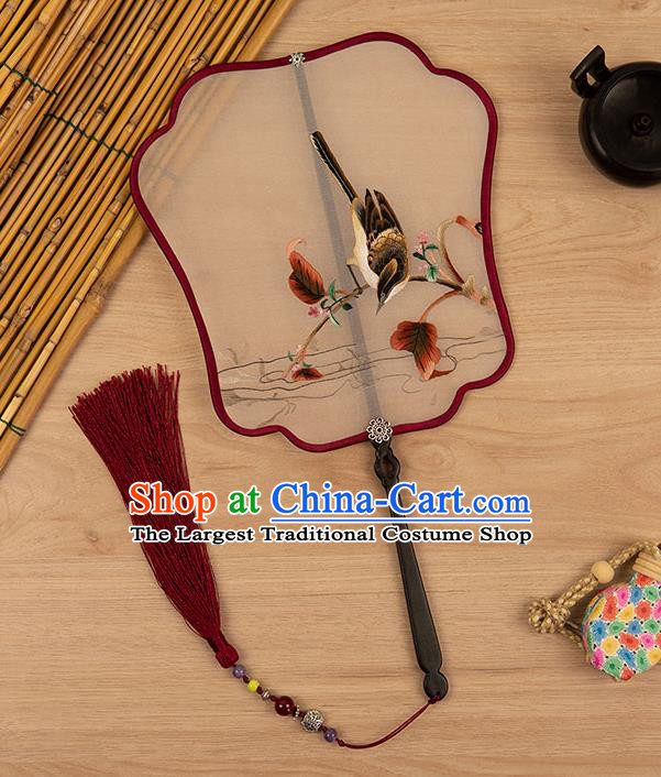 China Traditional Embroidered Bird Fan Classical Hanfu Accessories Silk Fan Handmade Ancient Princess Palace Fan