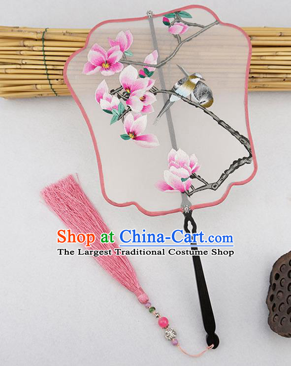 China Ancient Princess Palace Fan Silk Fan Handmade Classical Hanfu Accessories Traditional Embroidered Peach Blossom Fan