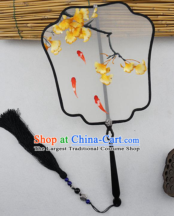 China Handmade Classical Hanfu Accessories Ancient Princess Palace Fan Silk Fan Traditional Embroidered Ginkgo Leaf Fan